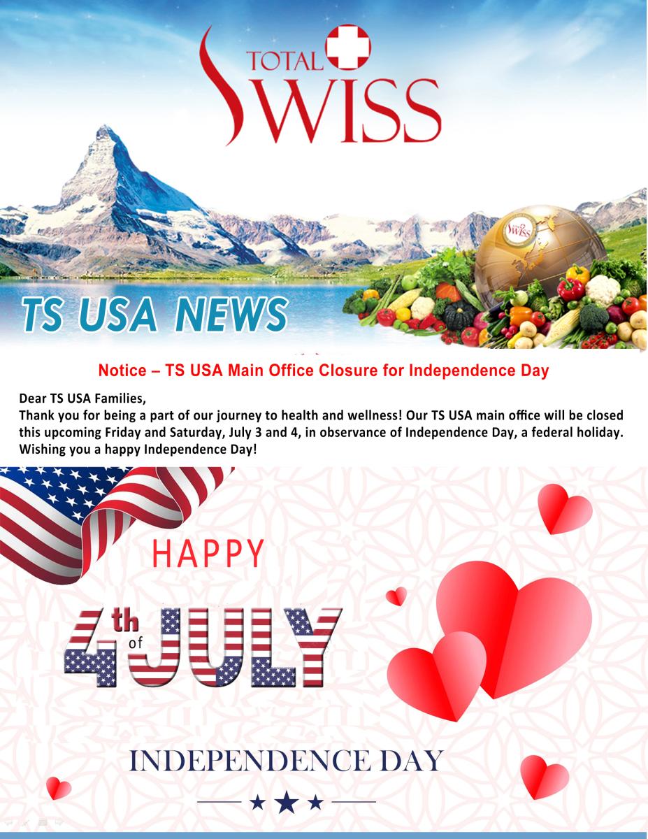 Notice – TS USA Main Office Closure for Independence Day圖細胞營養之1